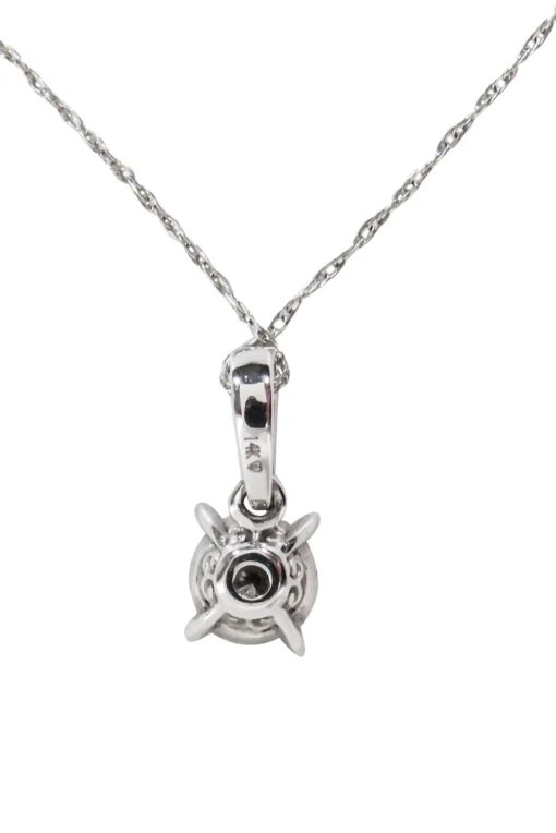 No Label - 14K White Gold Chain w/ Halo Diamond Pendant Necklace