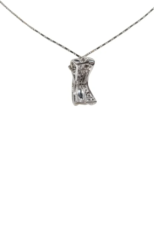 No Label - 14K White Gold w/ White & Brown Diamond Pendant Necklace