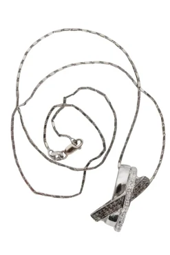 No Label - 14K White Gold w/ White & Brown Diamond Pendant Necklace