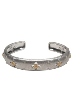 No Label - Sterling Silver Cuff Bracelet w/ Gold Textured Rhinestone Design