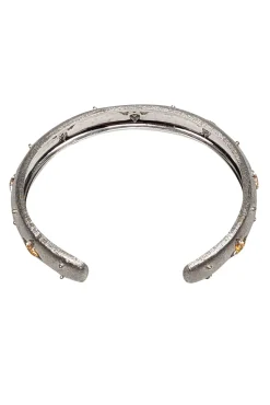 No Label - Sterling Silver Cuff Bracelet w/ Gold Textured Rhinestone Design