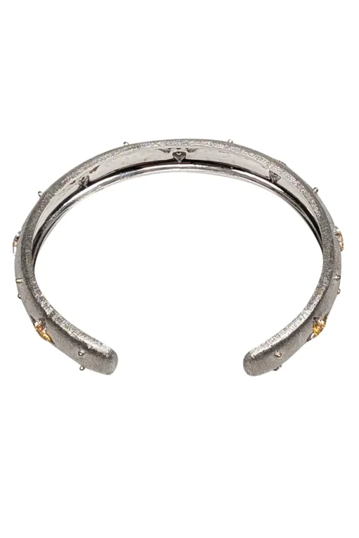 No Label - Sterling Silver Cuff Bracelet w/ Gold Textured Rhinestone Design