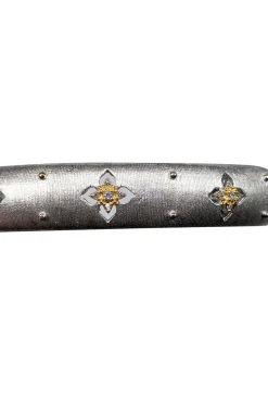 No Label - Sterling Silver Cuff Bracelet w/ Gold Textured Rhinestone Design