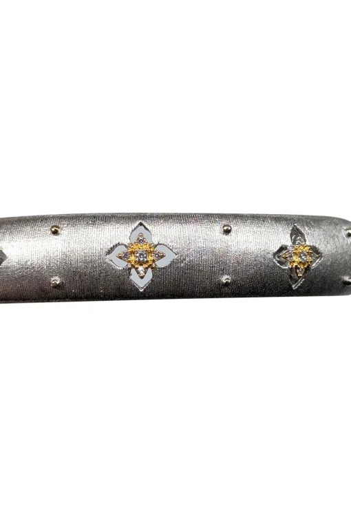 No Label - Sterling Silver Cuff Bracelet w/ Gold Textured Rhinestone Design