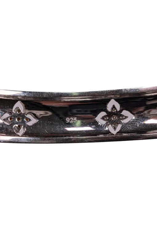 No Label - Sterling Silver Cuff Bracelet w/ Gold Textured Rhinestone Design