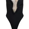 Nookie - Black Embellished Plunge Neck Strapless Bodysuit Sz S
