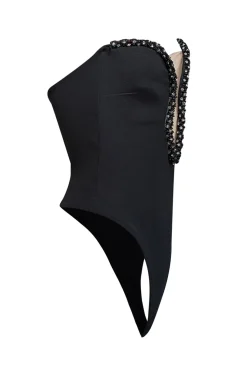 Nookie - Black Embellished Plunge Neck Strapless Bodysuit Sz S