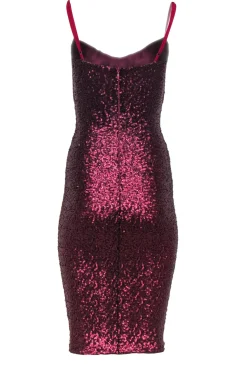 Nookie - Raspberry Pink Sequined Bodycon Midi Dress Sz S