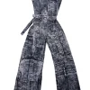 Norma Kamali - Grey & Cream Denim Printed Jumpsuit Sz S