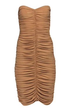 Norma Kamali - Nude Ruched Strapless Bodycon Dress Sz M