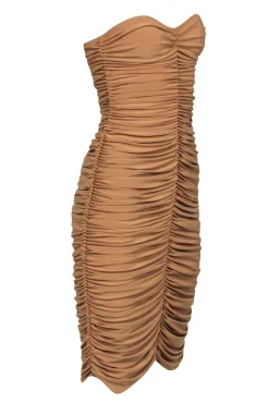 Norma Kamali - Nude Ruched Strapless Bodycon Dress Sz M