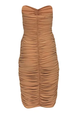 Norma Kamali - Nude Ruched Strapless Bodycon Dress Sz M
