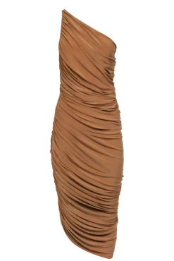 Norma Kamali - Tan One-Shoulder Draped Bodycon Gown Sz S