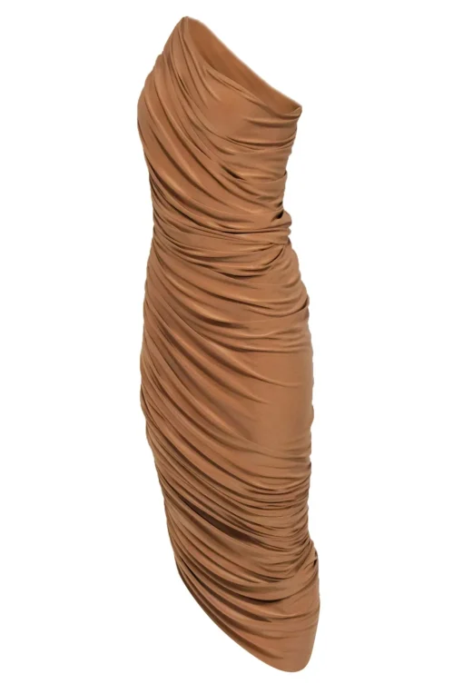 Norma Kamali - Tan One-Shoulder Draped Bodycon Gown Sz S