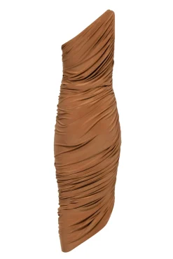 Norma Kamali - Tan One-Shoulder Draped Bodycon Gown Sz S