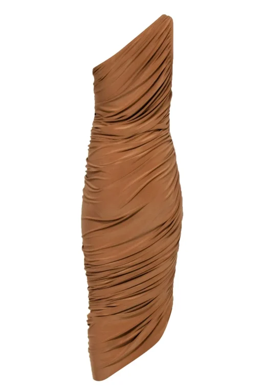 Norma Kamali - Tan One-Shoulder Draped Bodycon Gown Sz S