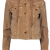NSF - Tan Cropped Button-Up Hooded Corduroy Jacket Sz S