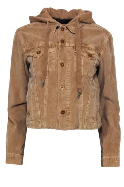 NSF - Tan Cropped Button-Up Hooded Corduroy Jacket Sz S