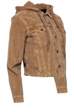 NSF - Tan Cropped Button-Up Hooded Corduroy Jacket Sz S