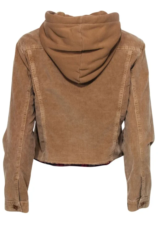 NSF - Tan Cropped Button-Up Hooded Corduroy Jacket Sz S