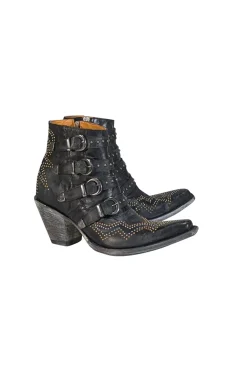 Old Gringo - Black Leather Studded Buckle Detail Short Boots Sz 6.5