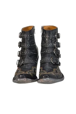 Old Gringo - Black Leather Studded Buckle Detail Short Boots Sz 6.5