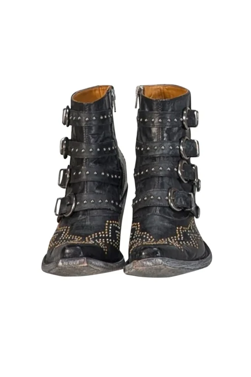 Old Gringo - Black Leather Studded Buckle Detail Short Boots Sz 6.5