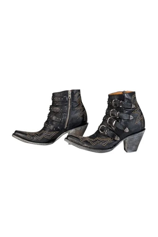 Old Gringo - Black Leather Studded Buckle Detail Short Boots Sz 6.5