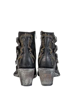 Old Gringo - Black Leather Studded Buckle Detail Short Boots Sz 6.5