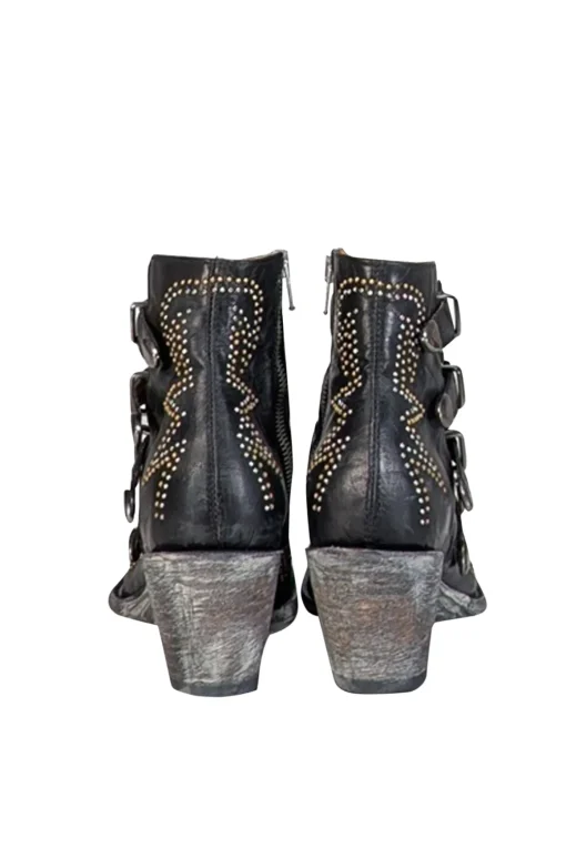Old Gringo - Black Leather Studded Buckle Detail Short Boots Sz 6.5