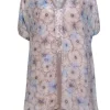 One September - Light Blue & Pink Floral Print Tunic w/ Sequin Trim Sz S
