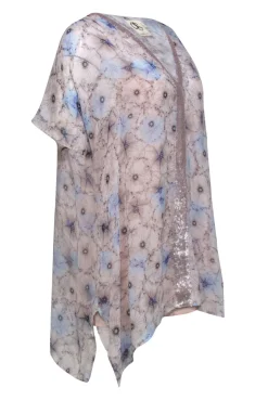 One September - Light Blue & Pink Floral Print Tunic w/ Sequin Trim Sz S