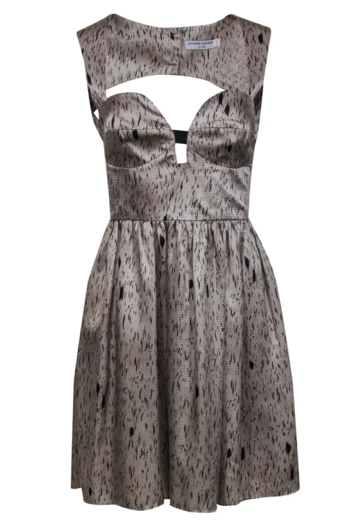Opening Ceremony - Grey & Black Printed Open Back Silk Fit & Flare Dress Sz S