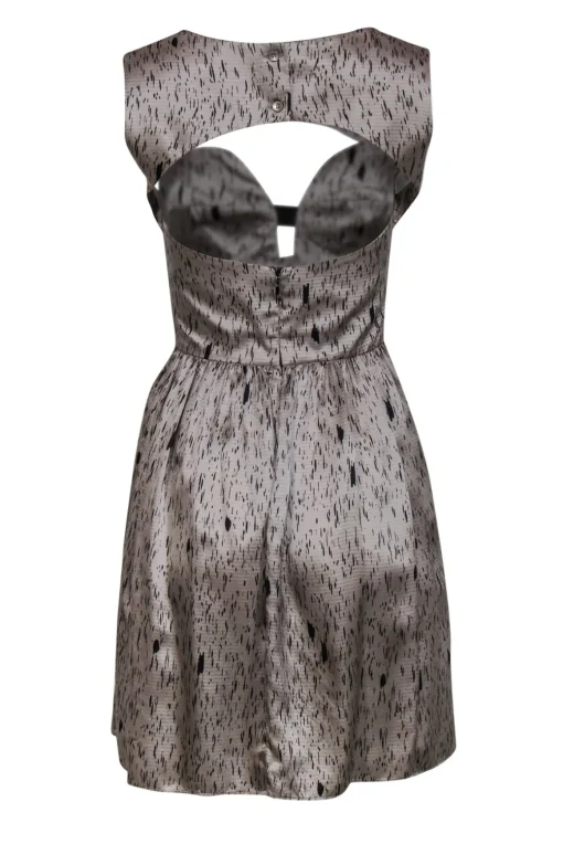 Opening Ceremony - Grey & Black Printed Open Back Silk Fit & Flare Dress Sz S