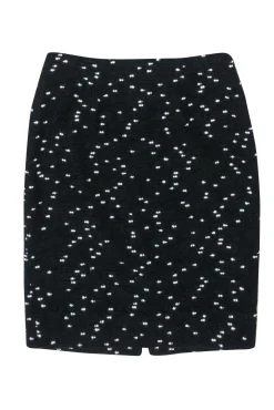 Oscar de la Renta - Black Wool Blend Pencil Skirt w/ White Speckles Sz 4