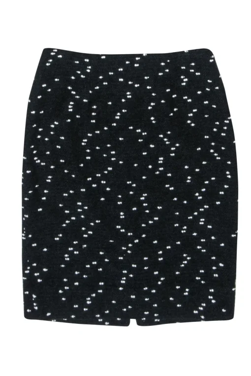 Oscar de la Renta - Black Wool Blend Pencil Skirt w/ White Speckles Sz 4