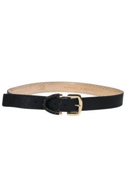 Oscar de la Renta - Black Genuine Leather Dotted Print Belt Sz L