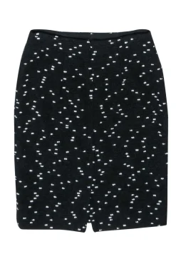Oscar de la Renta - Black Wool Blend Pencil Skirt w/ White Speckles Sz 4