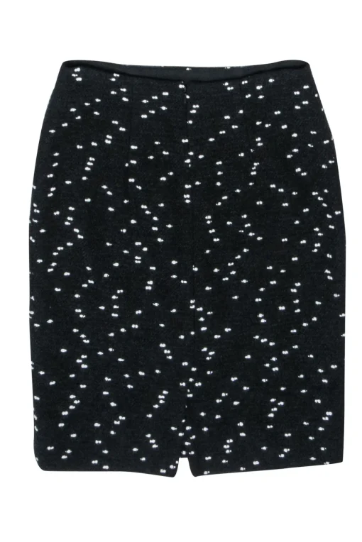 Oscar de la Renta - Black Wool Blend Pencil Skirt w/ White Speckles Sz 4
