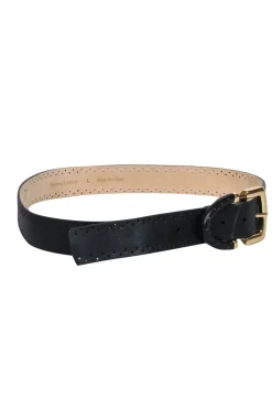 Oscar de la Renta - Black Genuine Leather Dotted Print Belt Sz L