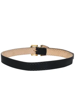 Oscar de la Renta - Black Genuine Leather Dotted Print Belt Sz L