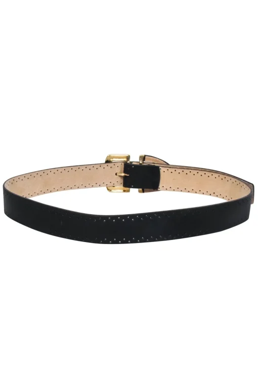 Oscar de la Renta - Black Genuine Leather Dotted Print Belt Sz L