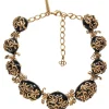 Oscar de la Renta - Gold & Black Stone Necklace w/ Flowers