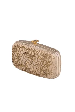 Oscar de la Renta - Gold Satin Beaded Clutch