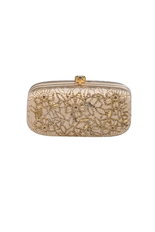 Oscar de la Renta - Gold Satin Beaded Clutch