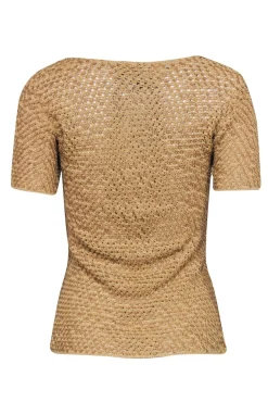Oscar De La Renta - Golden Tan w/ Crocheted Wood Grain Sequin Top Sz S