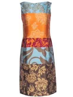 Oscar de la Renta - Orange, Blue, & Brown Multicolor Patchwork Sleeveless Dress Sz 6