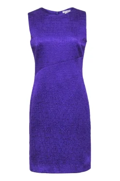 Oscar de la Renta - Purple Textured Sleeveless Sheath Dress Sz 12