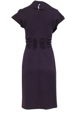 Oscar de la Renta - Purple Wool Short Sleeve Ruffled Collar Dress w/ Gathered Waist Sz 8