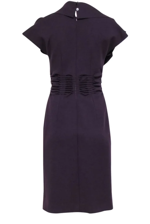 Oscar de la Renta - Purple Wool Short Sleeve Ruffled Collar Dress w/ Gathered Waist Sz 8